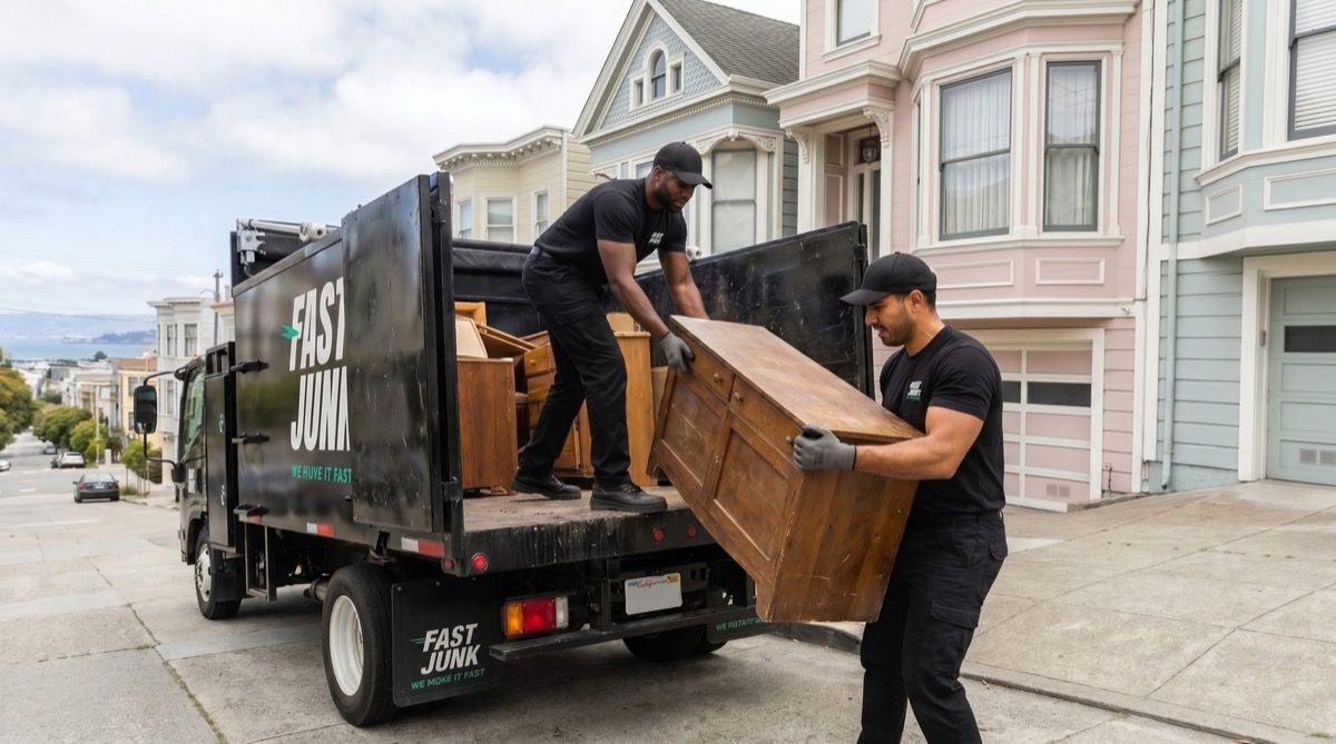 Fast Junk Removal crew and truck ready to haul junk in San Francisco and San Mateo County