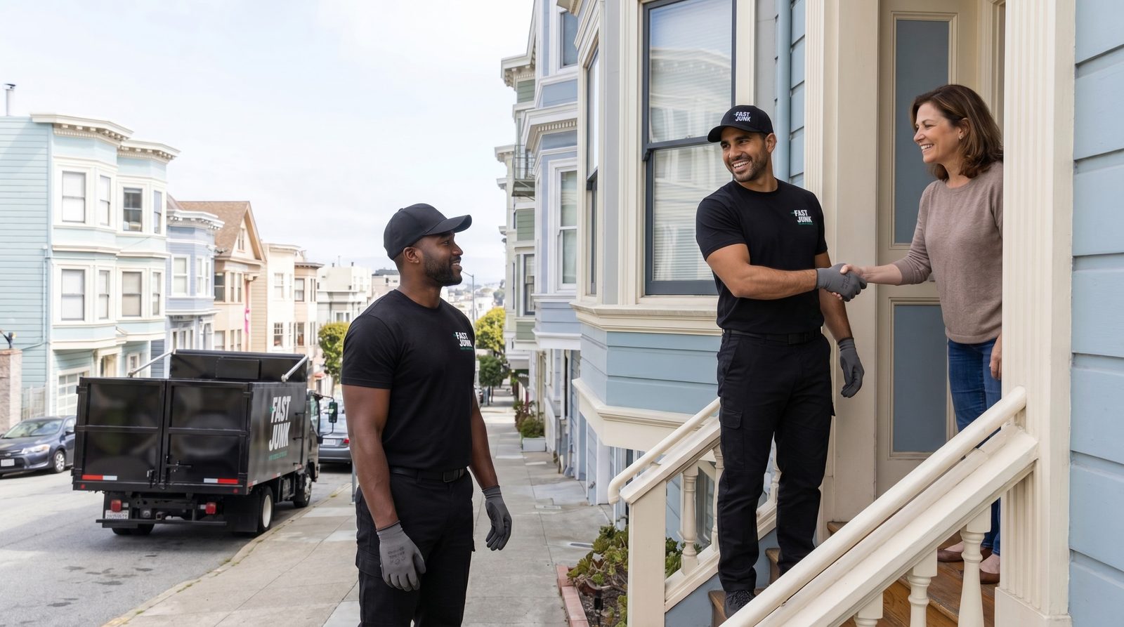 Fast Junk Removal team greeting a customer