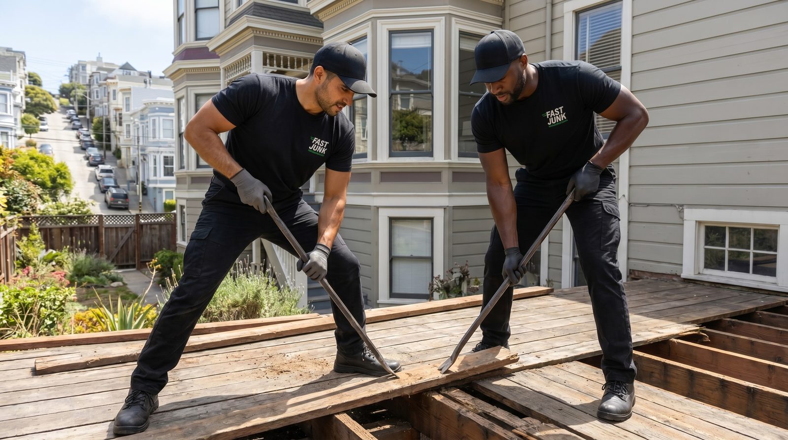 Fast Junk crew removing an old deck