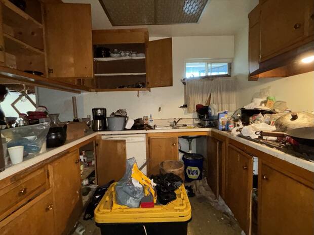 Kitchen cleanout job — counters full of clutter